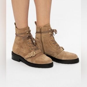 ALL SAINTS ‘DONITA’ SUEDE ANKLE BOOTS MOTO LACE UP TAN BROWN